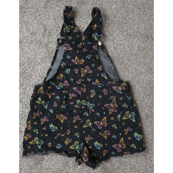 HT Denim Shortall Size Medium Butterfly Print Black Adjustable Colorful Y2K - Picture 10 of 11